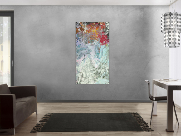 Original Gemälde abstrakt 150x80cm Action Painting Modern Art auf Leinwand Mischtechnik weiß grau anthrazit Einzelstück