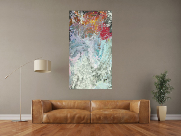 Original Gemälde abstrakt 150x80cm Action Painting Modern Art auf Leinwand Mischtechnik weiß grau anthrazit Einzelstück