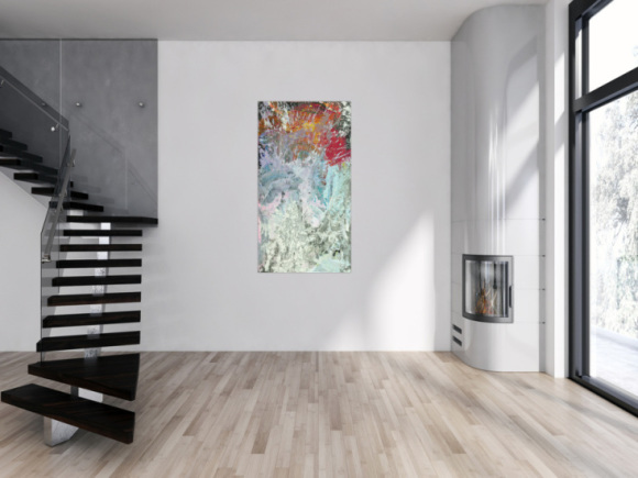 Original Gemälde abstrakt 150x80cm Action Painting Modern Art auf Leinwand Mischtechnik weiß grau anthrazit Einzelstück