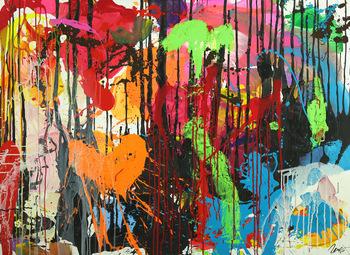 Abstraktes Original Gemälde 110x150cm Action Painting zeitgenössisch handgemalt Mischtechnik schwarz rot braun Einzelstück