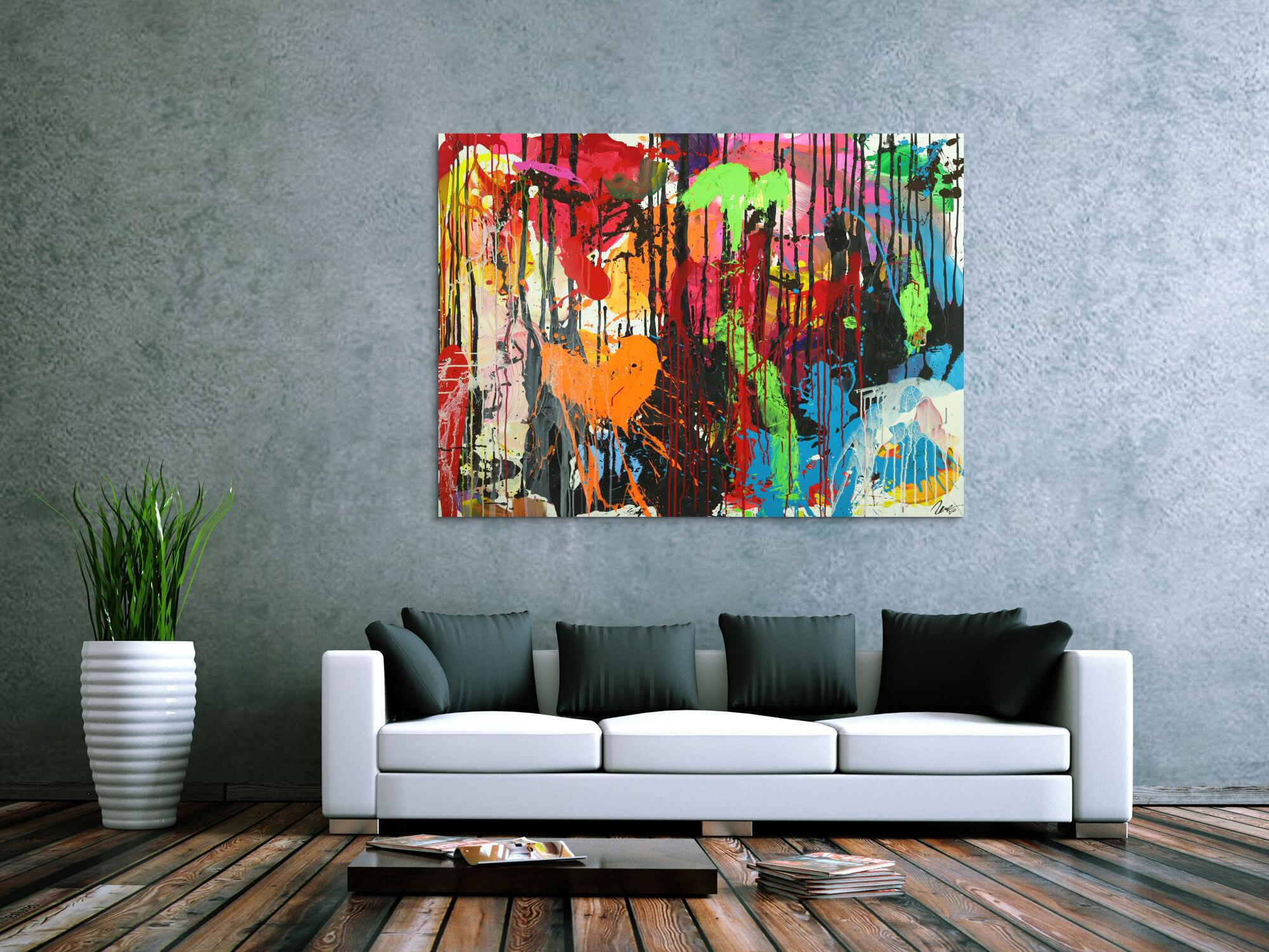 Abstraktes Original Gemälde 110x150cm Action Painting zeitgenössisch handgemalt Mischtechnik schwarz rot braun Einzelstück