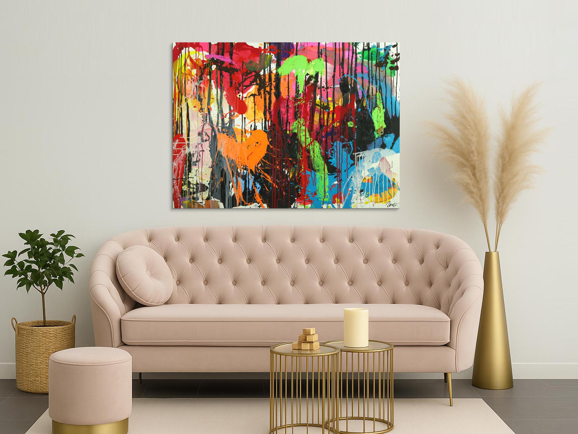 Abstraktes Original Gemälde 110x150cm Action Painting zeitgenössisch handgemalt Mischtechnik schwarz rot braun Einzelstück