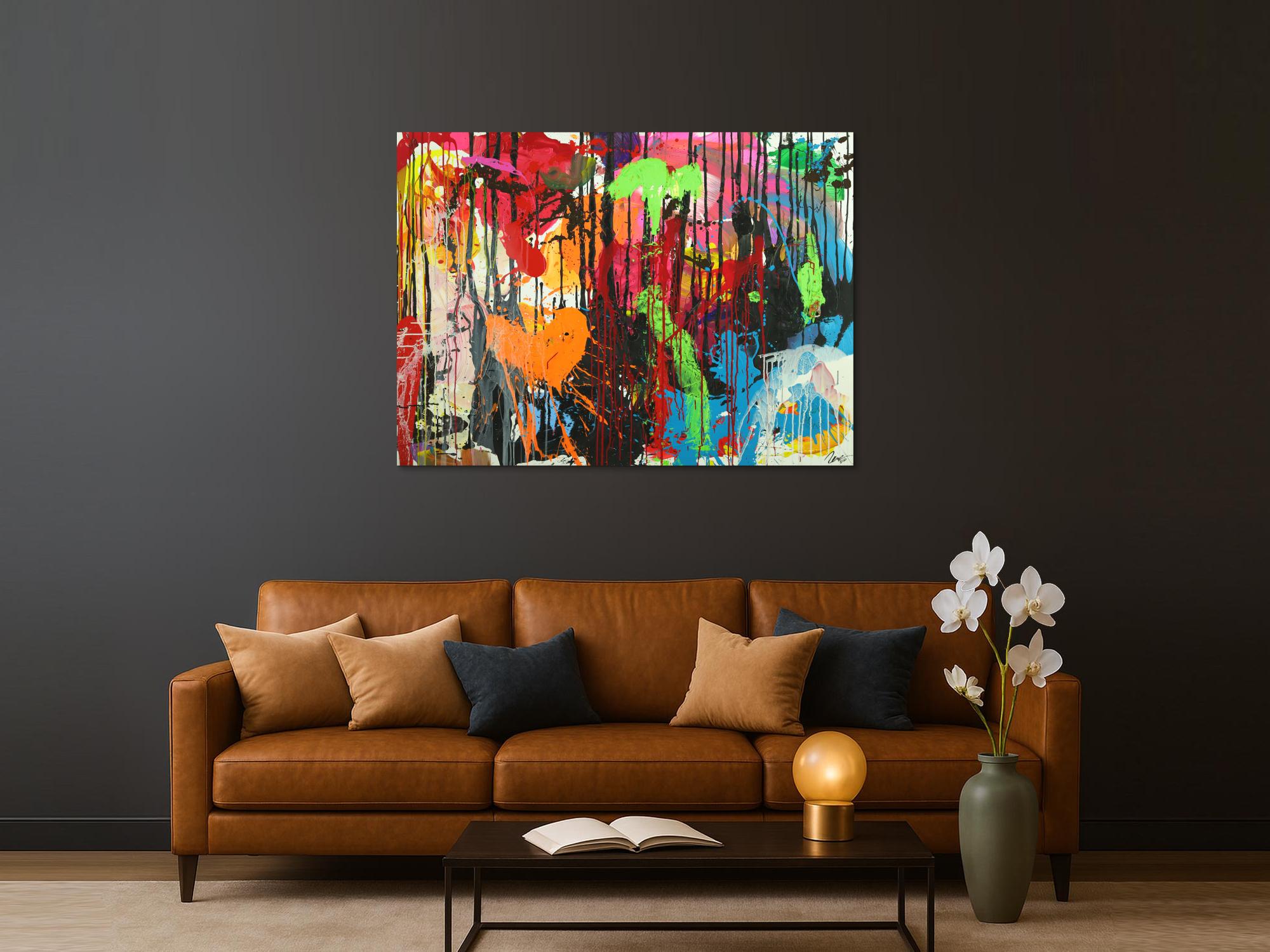 Abstraktes Original Gemälde 110x150cm Action Painting zeitgenössisch handgemalt Mischtechnik schwarz rot braun Einzelstück