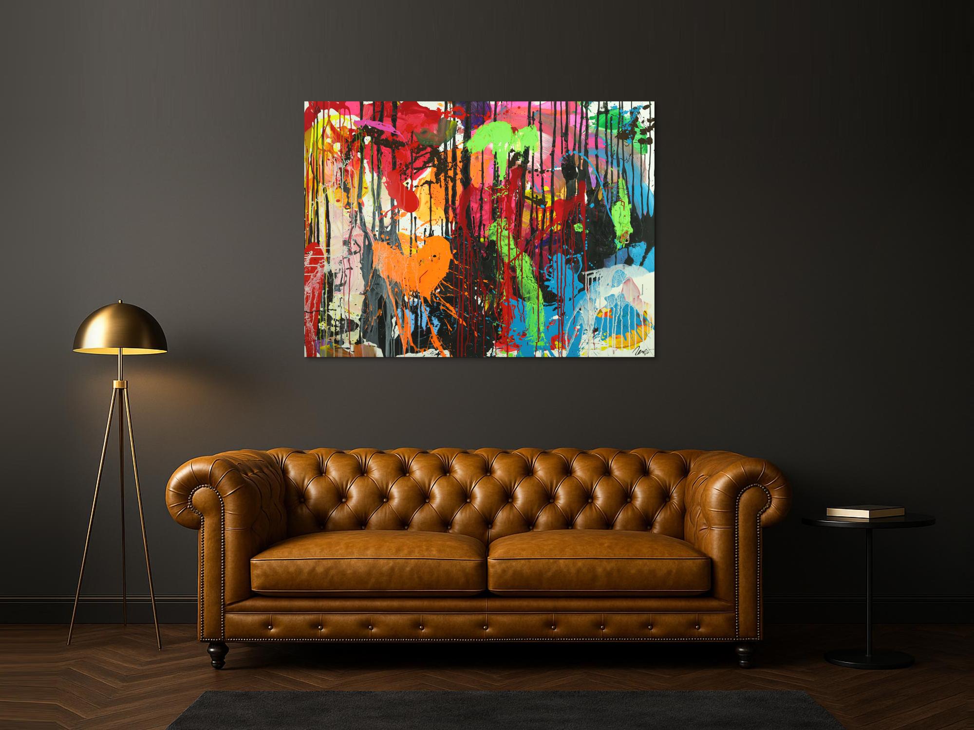 Abstraktes Original Gemälde 110x150cm Action Painting zeitgenössisch handgemalt Mischtechnik schwarz rot braun Einzelstück