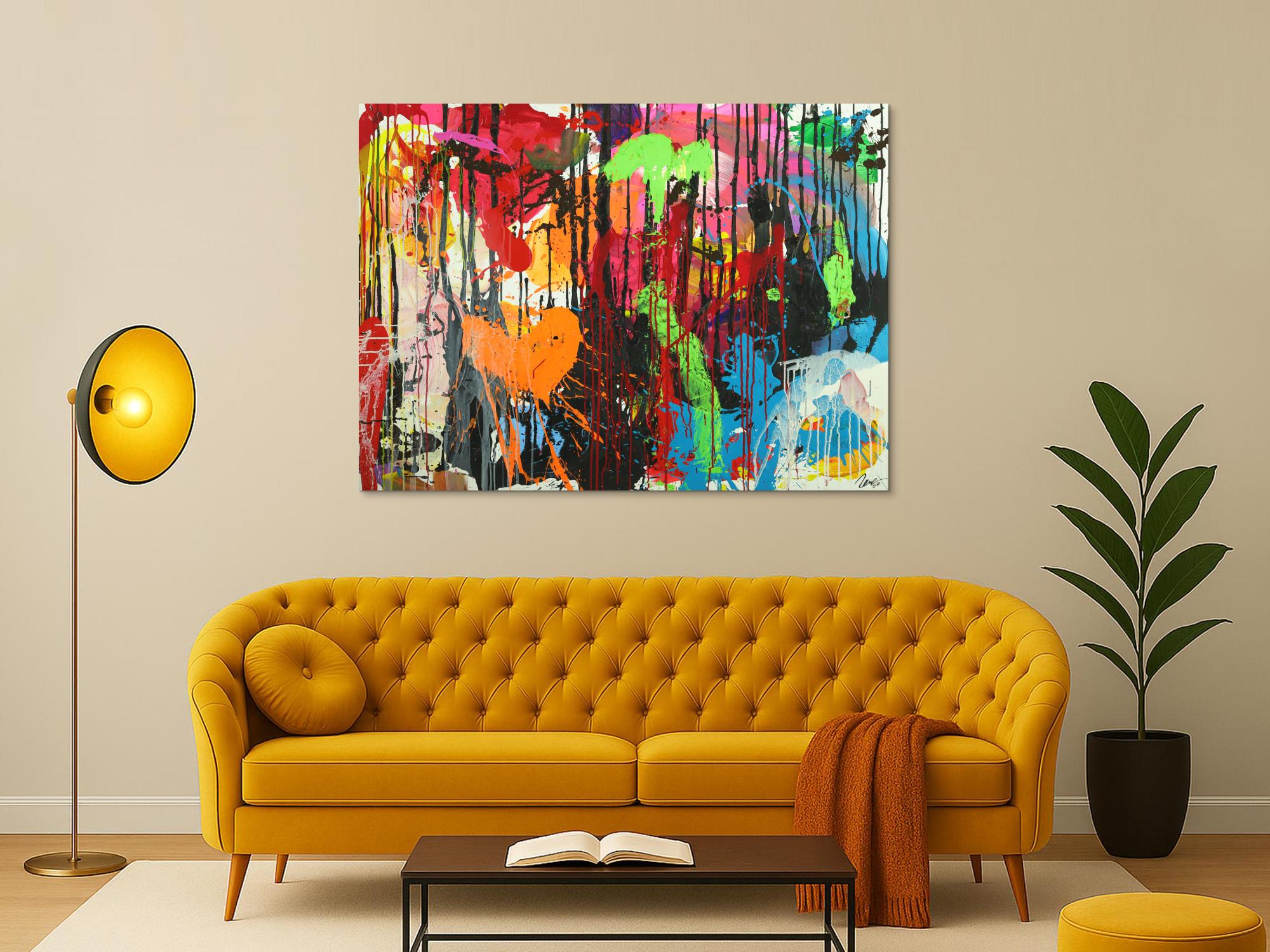 Abstraktes Original Gemälde 110x150cm Action Painting zeitgenössisch handgemalt Mischtechnik schwarz rot braun Einzelstück