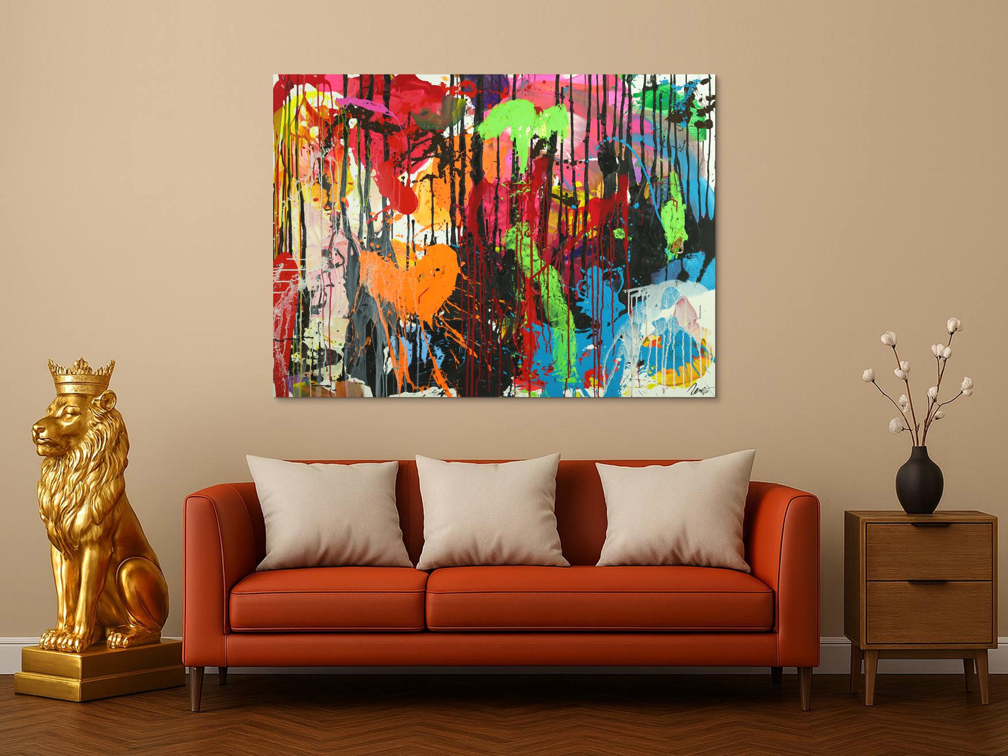 Abstraktes Original Gemälde 110x150cm Action Painting zeitgenössisch handgemalt Mischtechnik schwarz rot braun Einzelstück