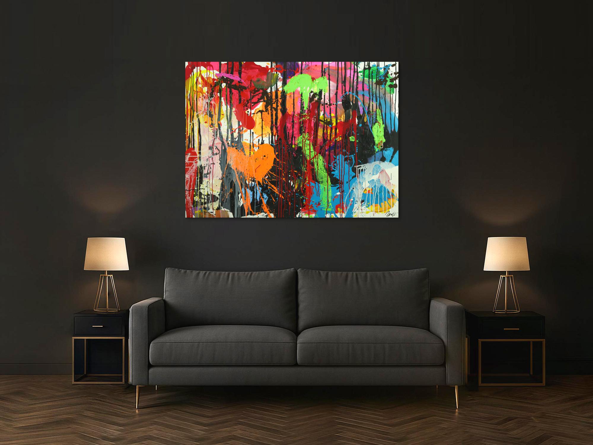 Abstraktes Original Gemälde 110x150cm Action Painting zeitgenössisch handgemalt Mischtechnik schwarz rot braun Einzelstück