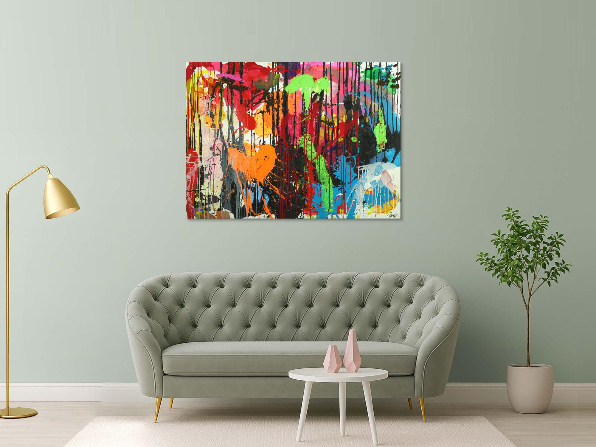 Abstraktes Original Gemälde 110x150cm Action Painting zeitgenössisch handgemalt Mischtechnik schwarz rot braun Einzelstück