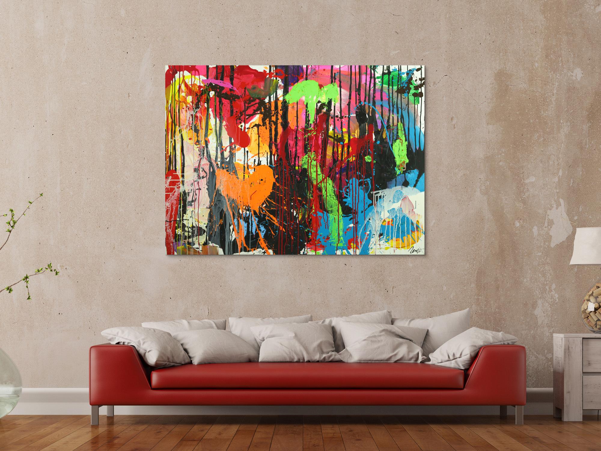 Abstraktes Original Gemälde 110x150cm Action Painting zeitgenössisch handgemalt Mischtechnik schwarz rot braun Einzelstück