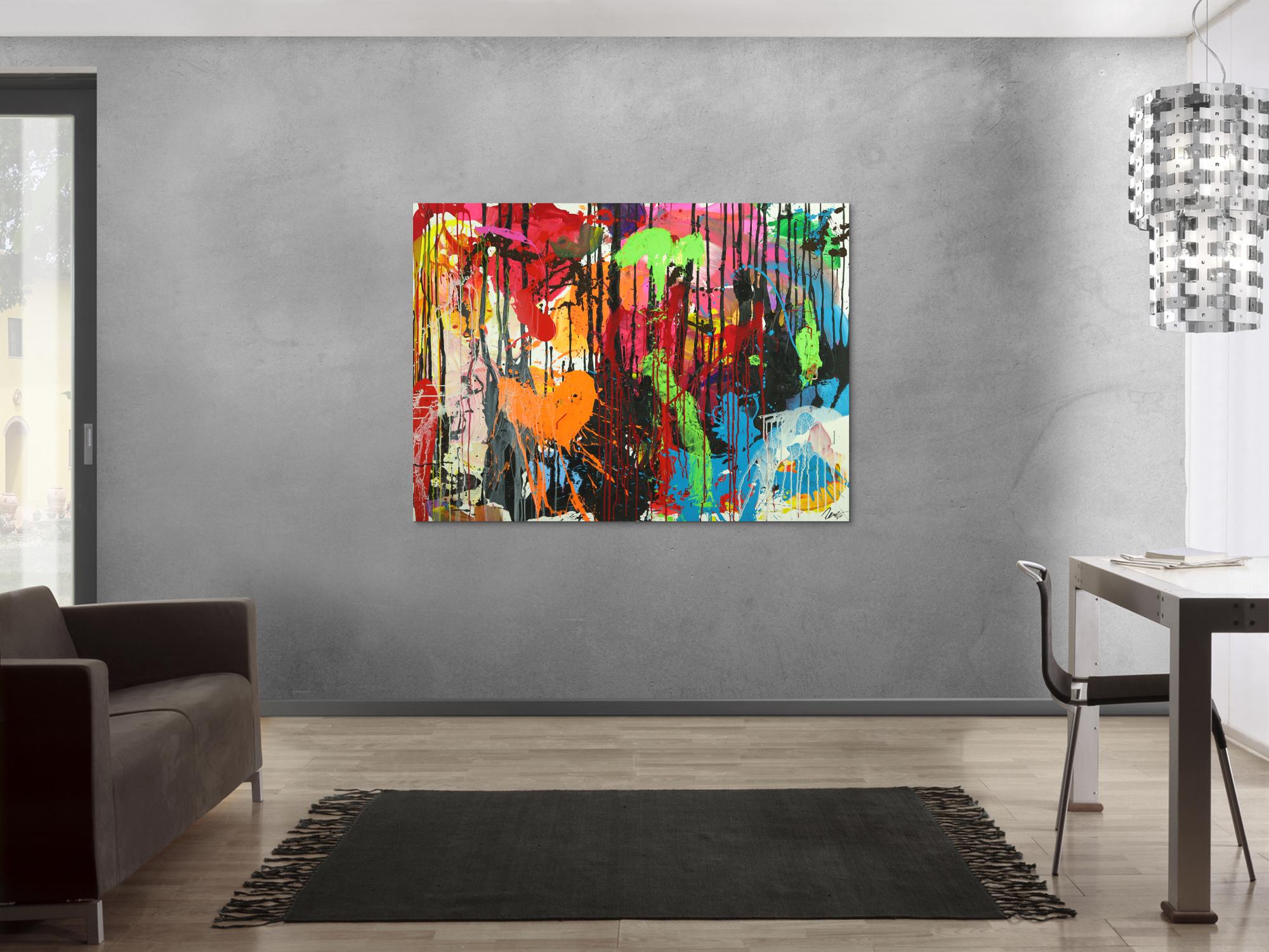Abstraktes Original Gemälde 110x150cm Action Painting zeitgenössisch handgemalt Mischtechnik schwarz rot braun Einzelstück