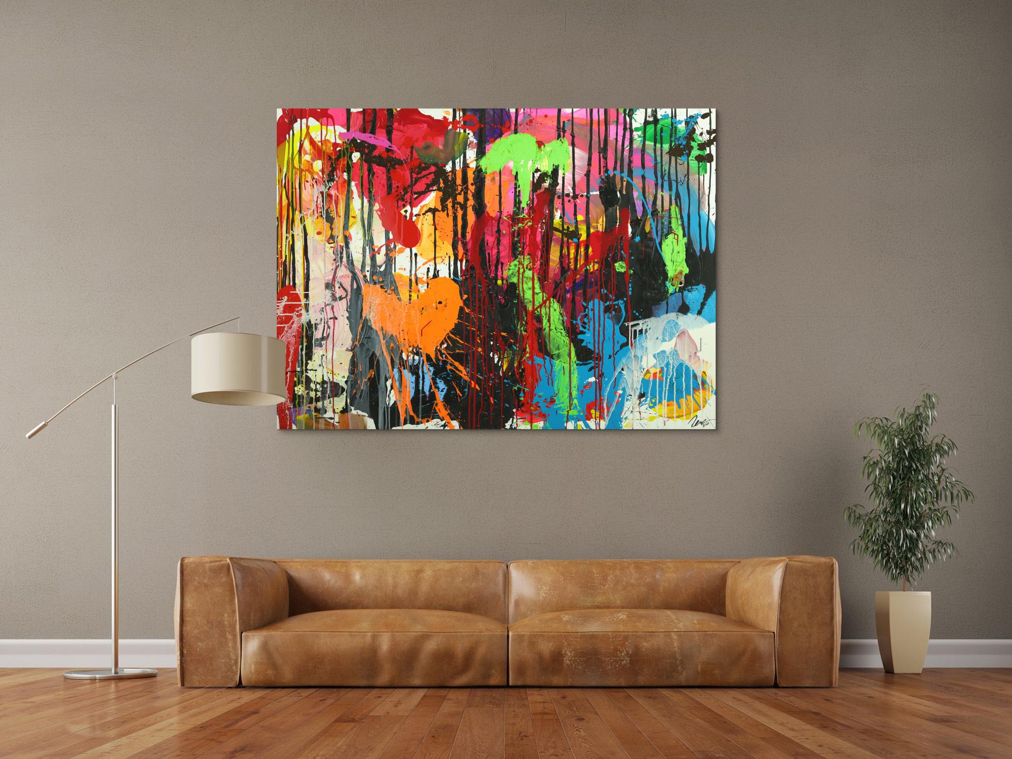 Abstraktes Original Gemälde 110x150cm Action Painting zeitgenössisch handgemalt Mischtechnik schwarz rot braun Einzelstück