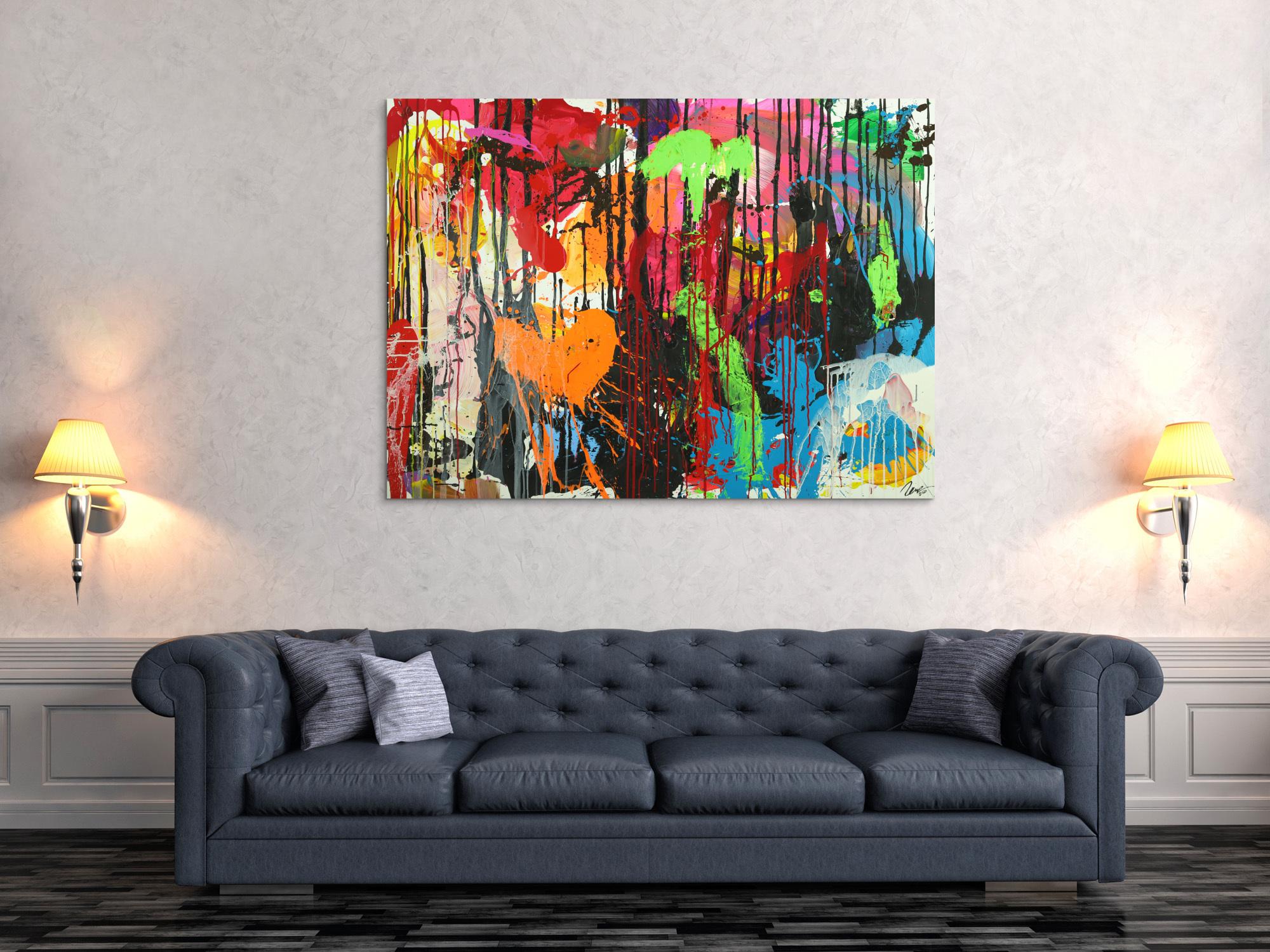 Abstraktes Original Gemälde 110x150cm Action Painting zeitgenössisch handgemalt Mischtechnik schwarz rot braun Einzelstück