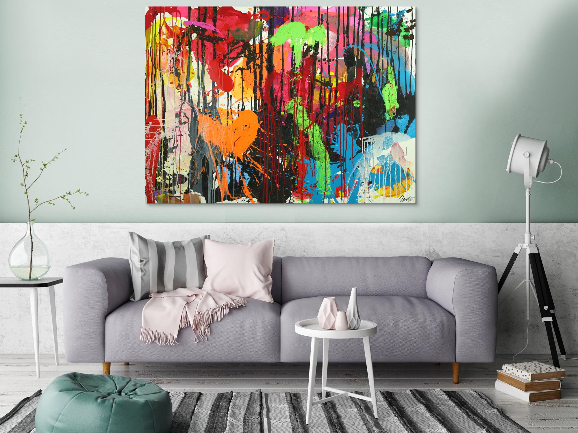 Abstraktes Original Gemälde 110x150cm Action Painting zeitgenössisch handgemalt Mischtechnik schwarz rot braun Einzelstück