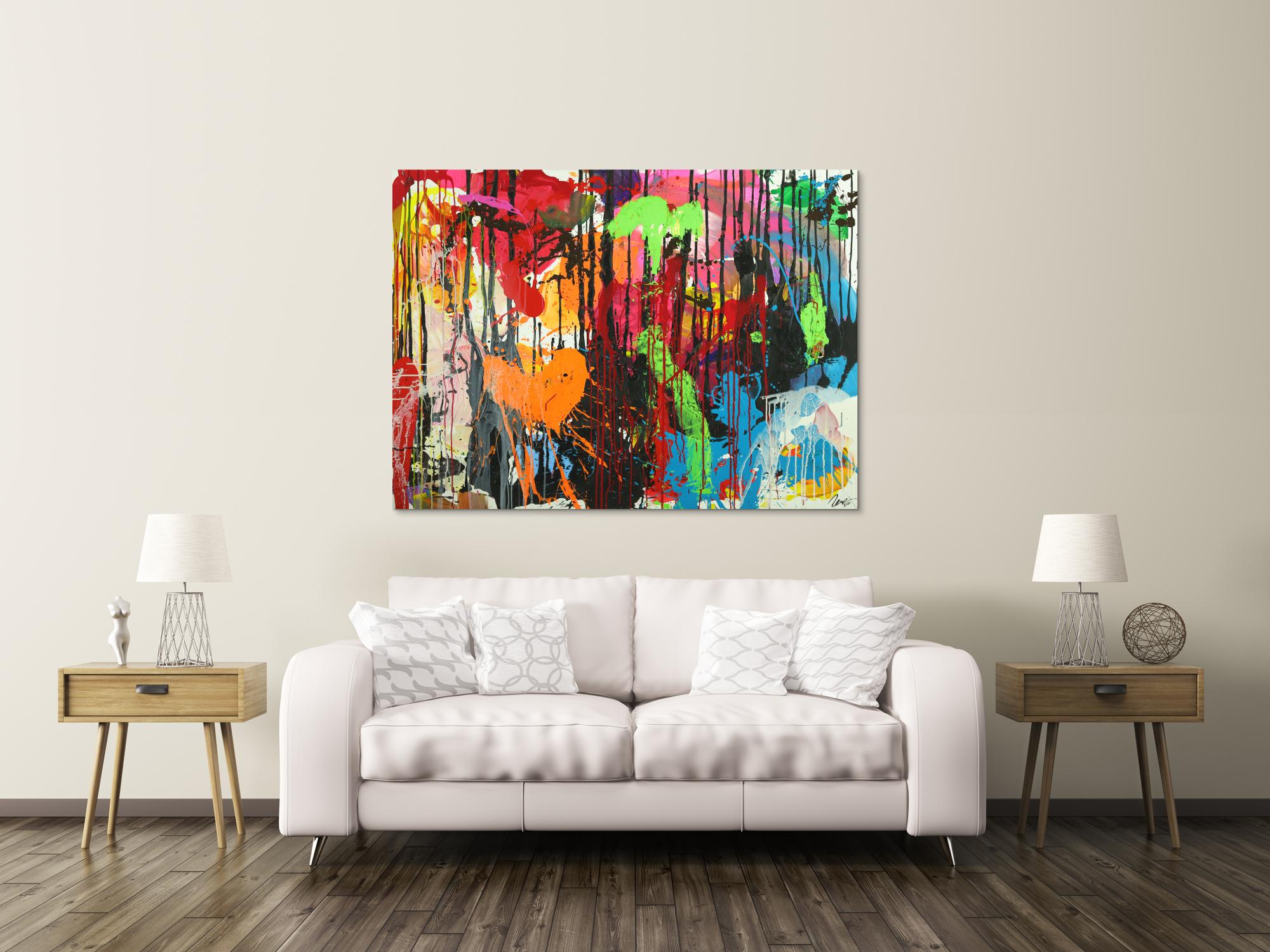 Abstraktes Original Gemälde 110x150cm Action Painting zeitgenössisch handgemalt Mischtechnik schwarz rot braun Einzelstück