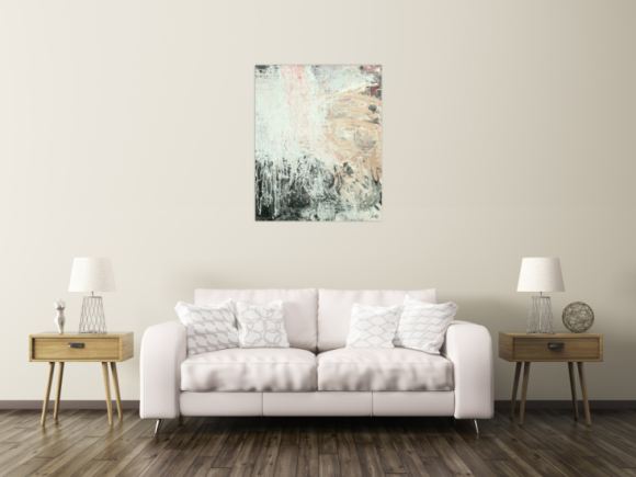 Gemälde Original abstrakt 100x80cm Action Painting Moderne Kunst handgemalt Mischtechnik weiß beige grau Unikat