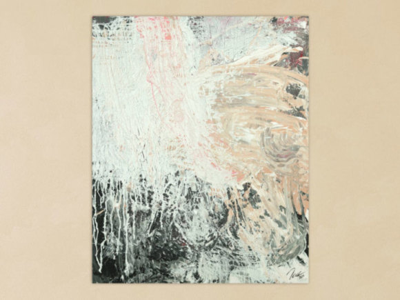 Gemälde Original abstrakt 100x80cm Action Painting Moderne Kunst handgemalt Mischtechnik weiß beige grau Unikat