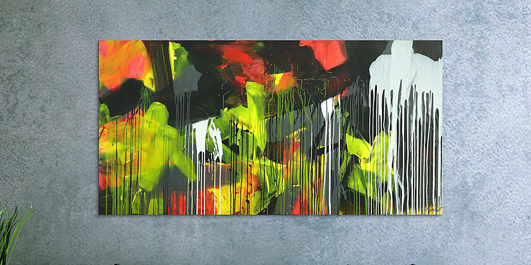 Gemälde Original abstrakt 100x200cm Action Painting expressionistisch auf Leinwand Mischtechnik schwarz weiß gelb hochwertig