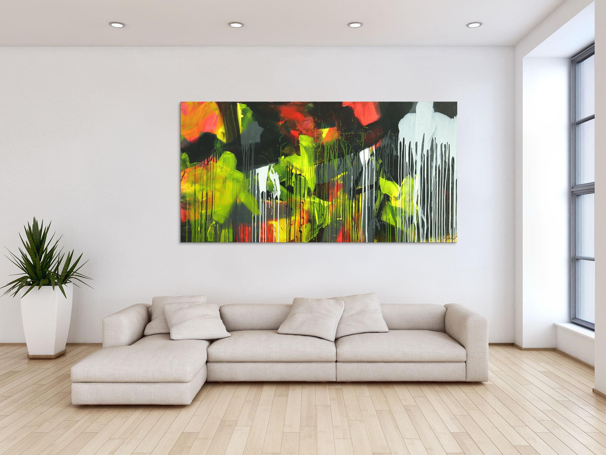 Gemälde Original abstrakt 100x200cm Action Painting expressionistisch auf Leinwand Mischtechnik schwarz weiß gelb hochwertig