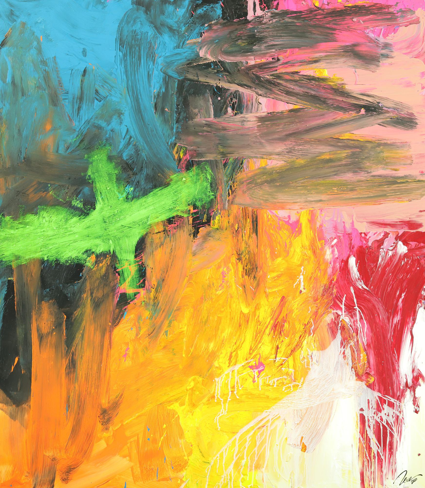 Original Gemälde abstrakt 150x130cm Mischtechnik Modern Art handgefertigt gelb orange anthrazit Unikat