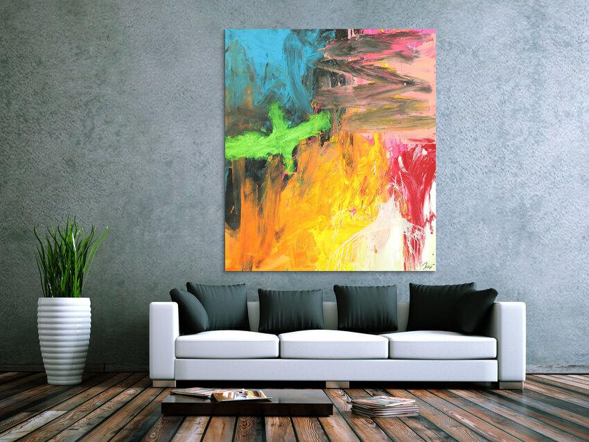 Original Gemälde abstrakt 150x130cm Mischtechnik Modern Art handgefertigt  gelb orange anthrazit Unikat