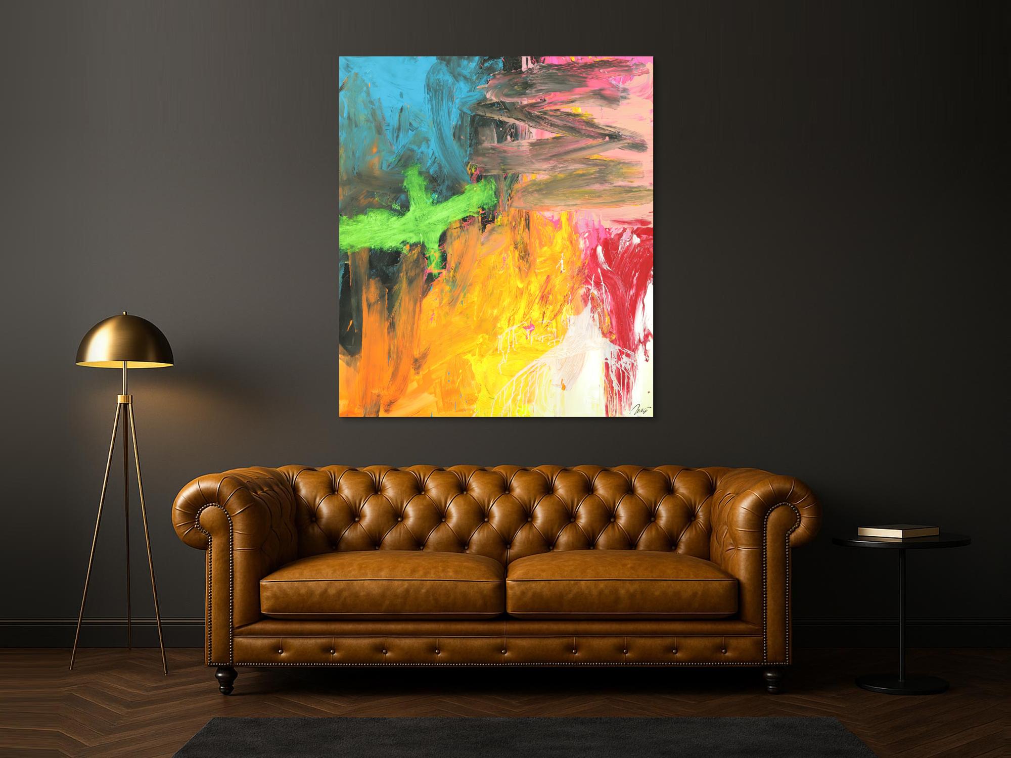 Original Gemälde abstrakt 150x130cm Mischtechnik Modern Art handgefertigt  gelb orange anthrazit Unikat