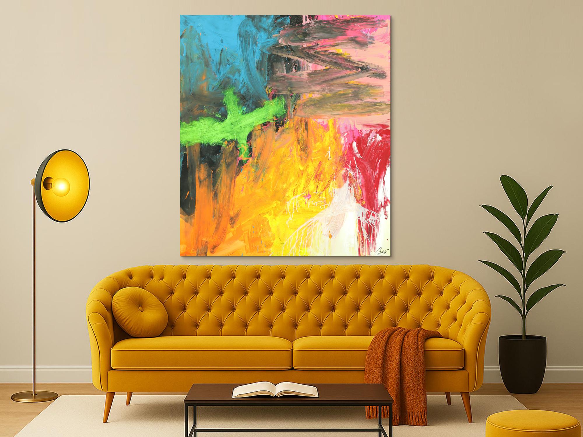 Original Gemälde abstrakt 150x130cm Mischtechnik Modern Art handgefertigt  gelb orange anthrazit Unikat