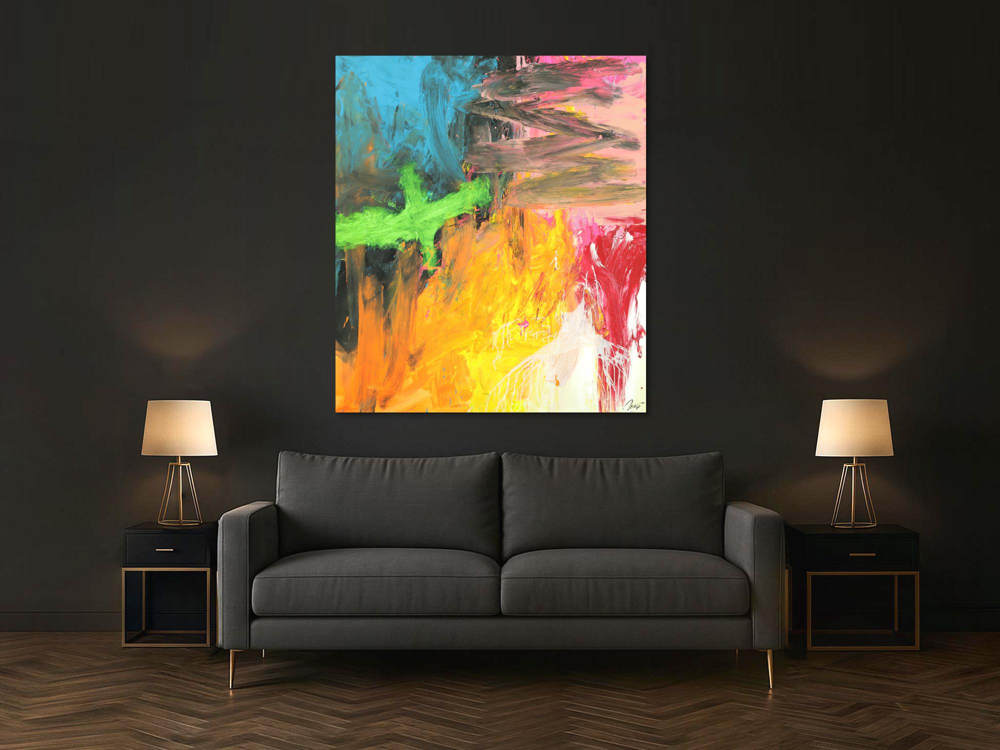 Original Gemälde abstrakt 150x130cm Mischtechnik Modern Art handgefertigt  gelb orange anthrazit Unikat