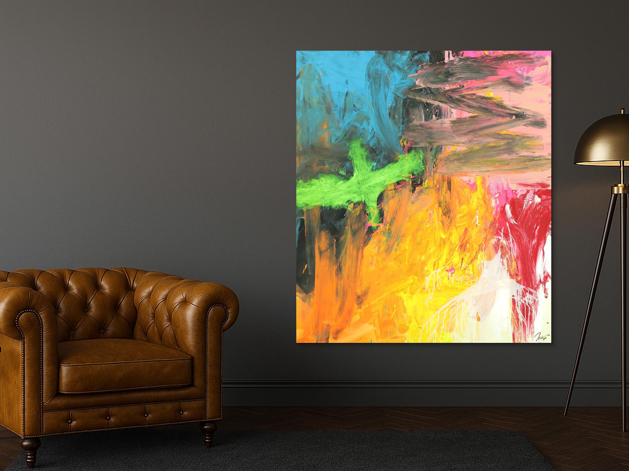 Original Gemälde abstrakt 150x130cm Mischtechnik Modern Art handgefertigt  gelb orange anthrazit Unikat