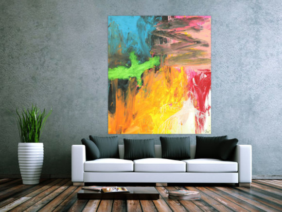 Original Gemälde abstrakt 150x130cm Mischtechnik Modern Art handgefertigt  gelb orange anthrazit Unikat