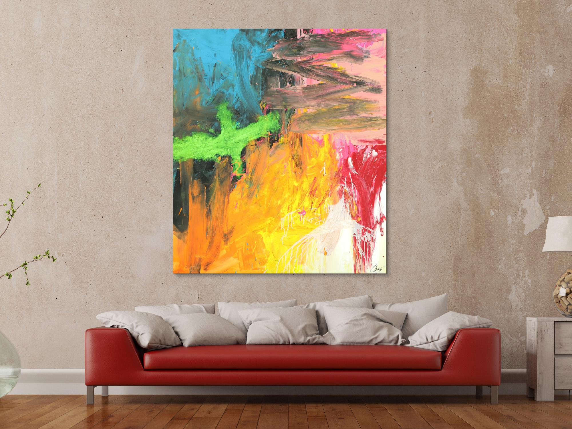Original Gemälde abstrakt 150x130cm Mischtechnik Modern Art handgefertigt  gelb orange anthrazit Unikat