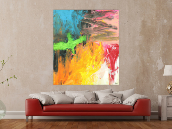 Original Gemälde abstrakt 150x130cm Mischtechnik Modern Art handgefertigt gelb orange anthrazit Unikat