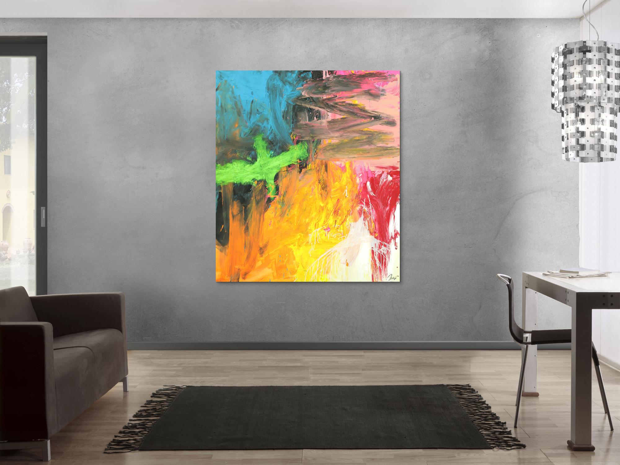 Original Gemälde abstrakt 150x130cm Mischtechnik Modern Art handgefertigt  gelb orange anthrazit Unikat