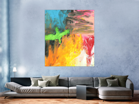 Original Gemälde abstrakt 150x130cm Mischtechnik Modern Art handgefertigt  gelb orange anthrazit Unikat