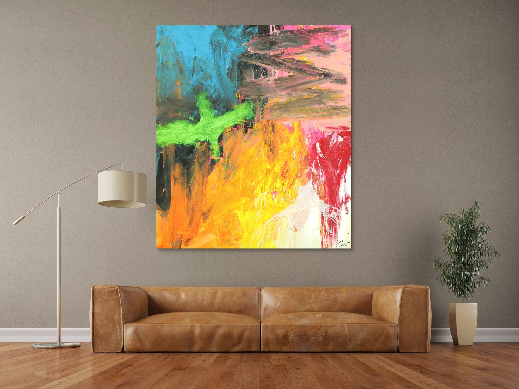 Original Gemälde abstrakt 150x130cm Mischtechnik Modern Art handgefertigt  gelb orange anthrazit Unikat