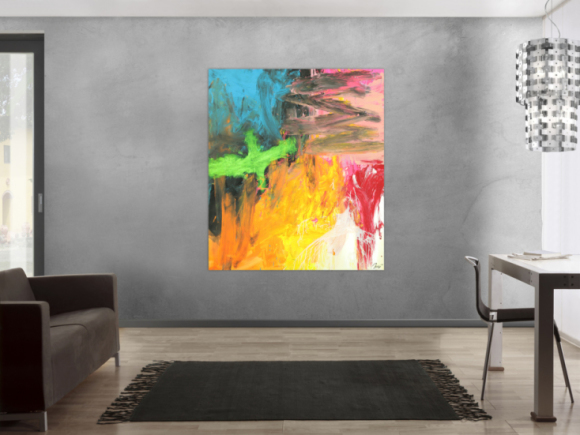 Original Gemälde abstrakt 150x130cm Mischtechnik Modern Art handgefertigt  gelb orange anthrazit Unikat