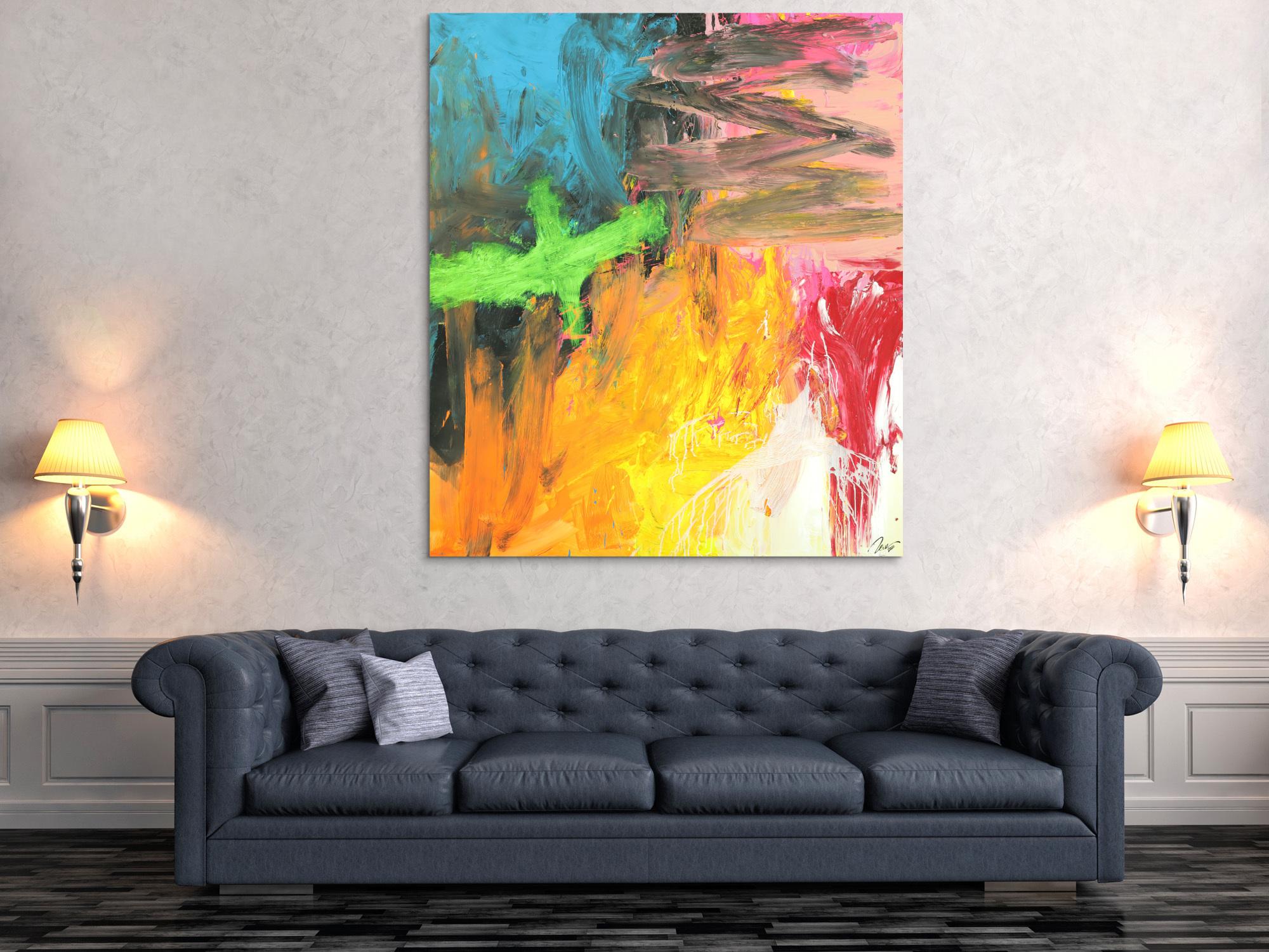 Original Gemälde abstrakt 150x130cm Mischtechnik Modern Art handgefertigt  gelb orange anthrazit Unikat