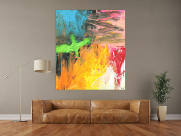 Original Gemälde abstrakt 150x130cm Mischtechnik Modern Art handgefertigt  gelb orange anthrazit Unikat