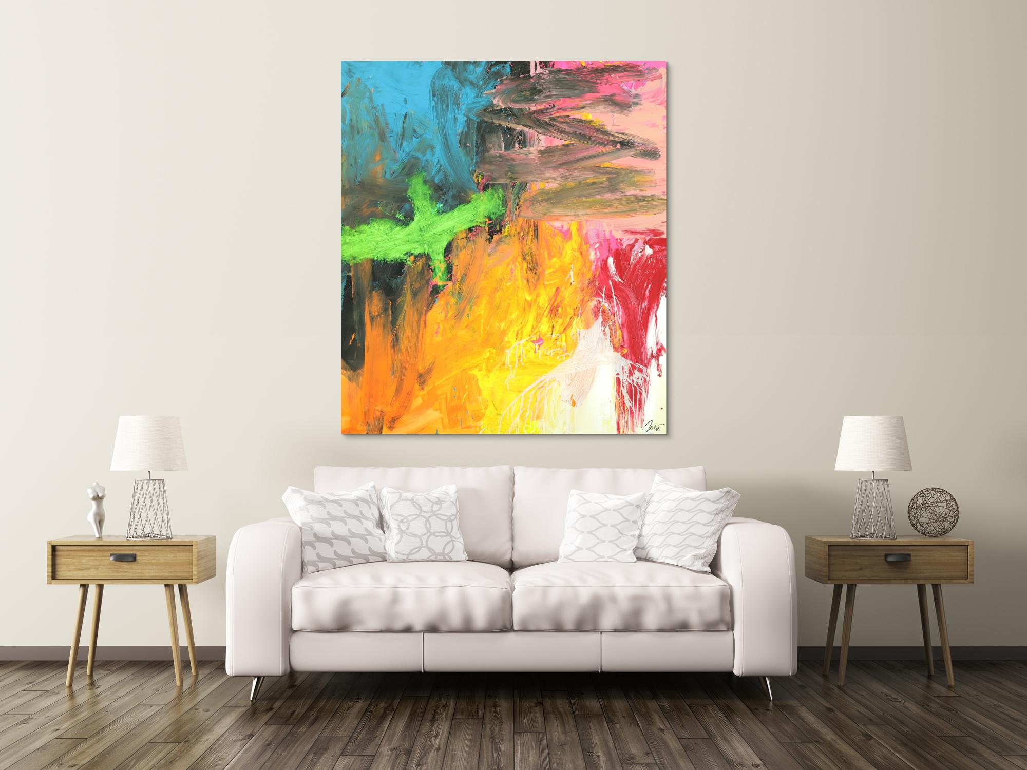 Original Gemälde abstrakt 150x130cm Mischtechnik Modern Art handgefertigt  gelb orange anthrazit Unikat