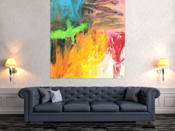 Original Gemälde abstrakt 150x130cm Mischtechnik Modern Art handgefertigt  gelb orange anthrazit Unikat