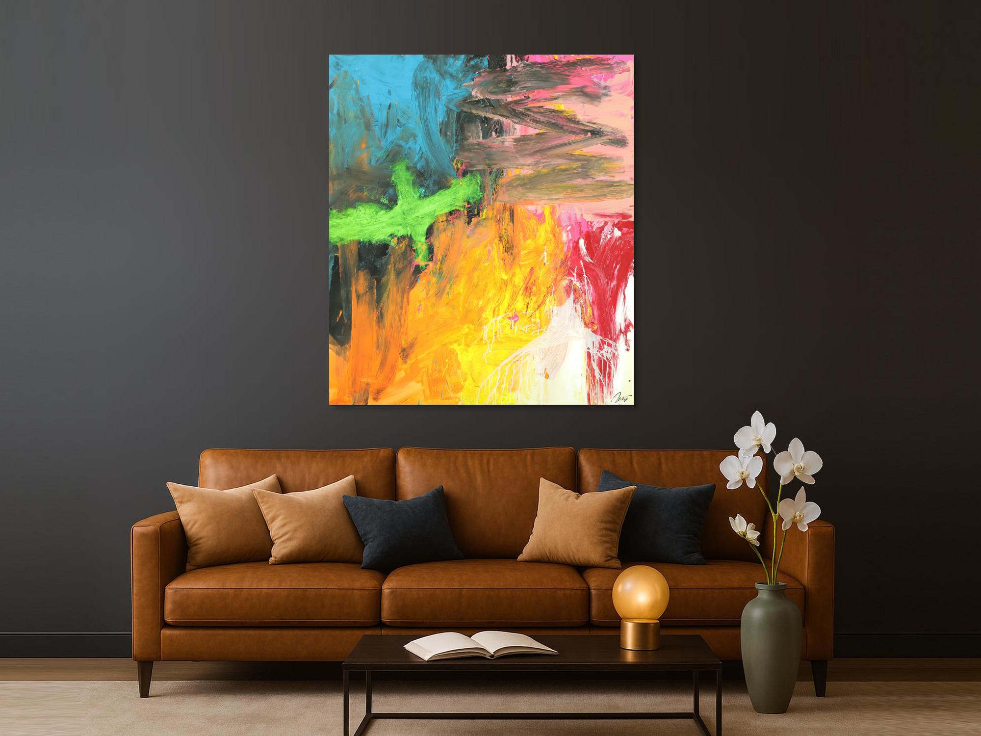 Original Gemälde abstrakt 150x130cm Mischtechnik Modern Art handgefertigt  gelb orange anthrazit Unikat