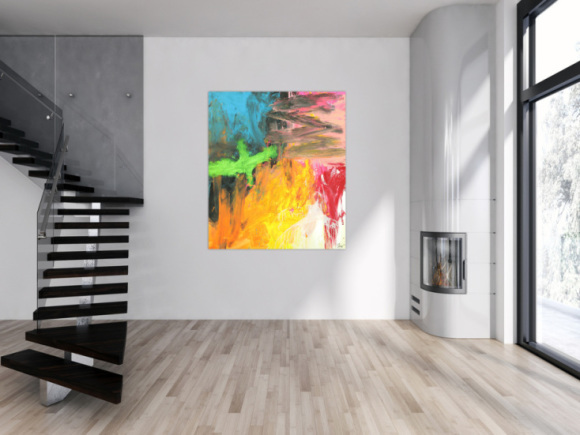 Original Gemälde abstrakt 150x130cm Mischtechnik Modern Art handgefertigt  gelb orange anthrazit Unikat