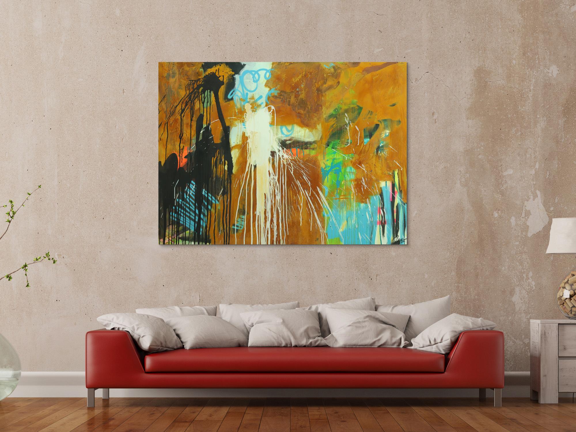 Abstraktes Original Gemälde 110x150cm Aus echtem Rost Moderne Kunst handgemalt Mischtechnik braun orange schwarz hochwertig