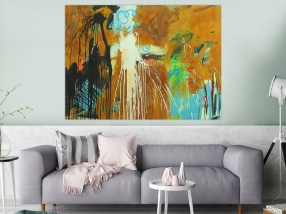 Abstraktes Original Gemälde 110x150cm Aus echtem Rost Moderne Kunst handgemalt Mischtechnik braun orange schwarz hochwertig