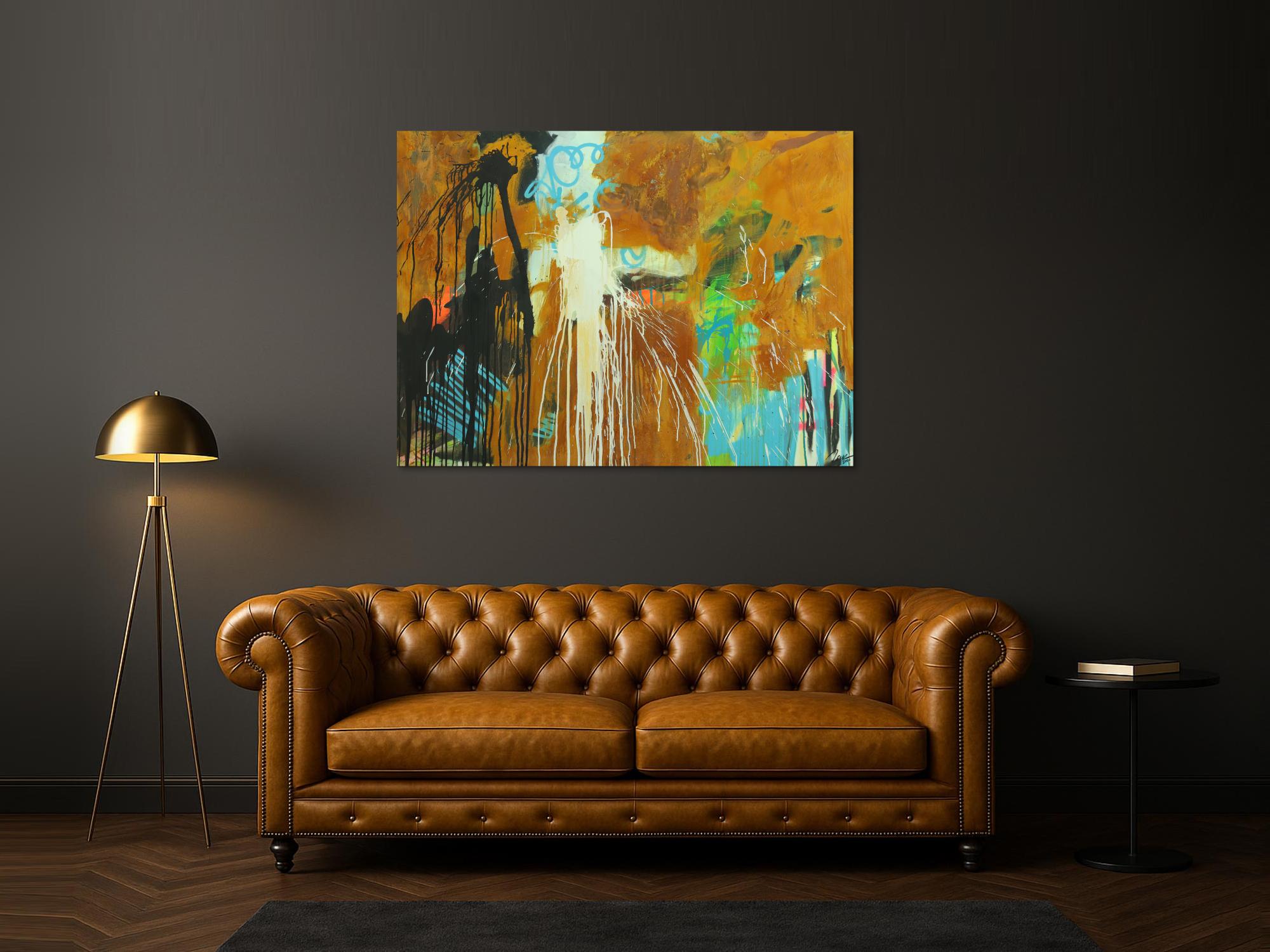 Abstraktes Original Gemälde 110x150cm Aus echtem Rost Moderne Kunst handgemalt Mischtechnik braun orange schwarz hochwertig