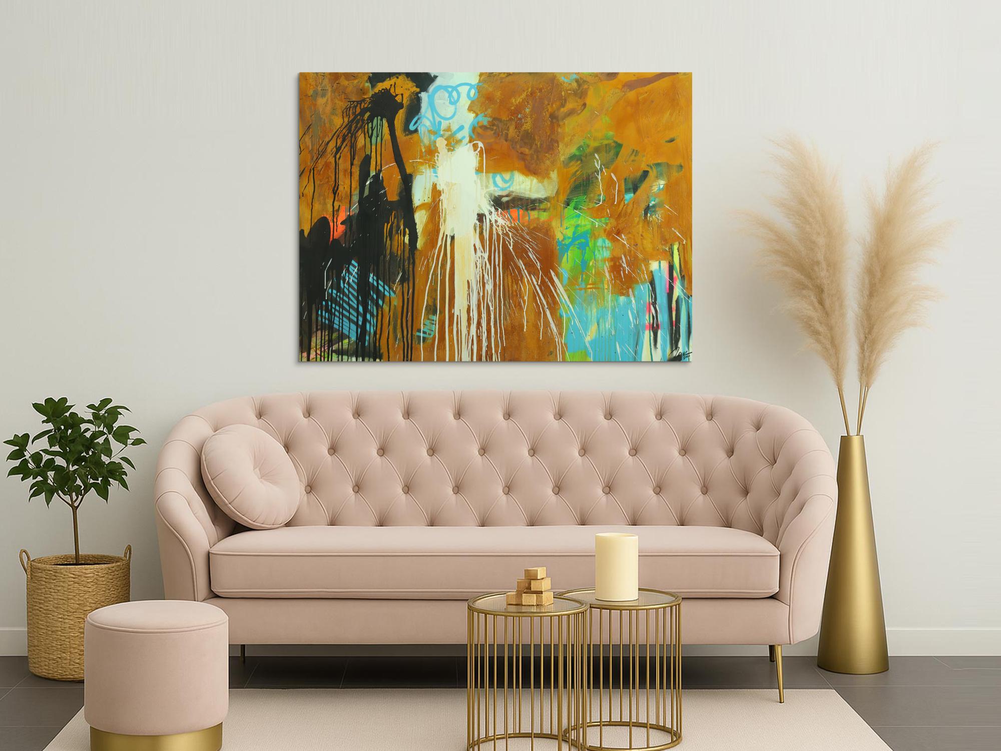 Abstraktes Original Gemälde 110x150cm Aus echtem Rost Moderne Kunst handgemalt Mischtechnik braun orange schwarz hochwertig