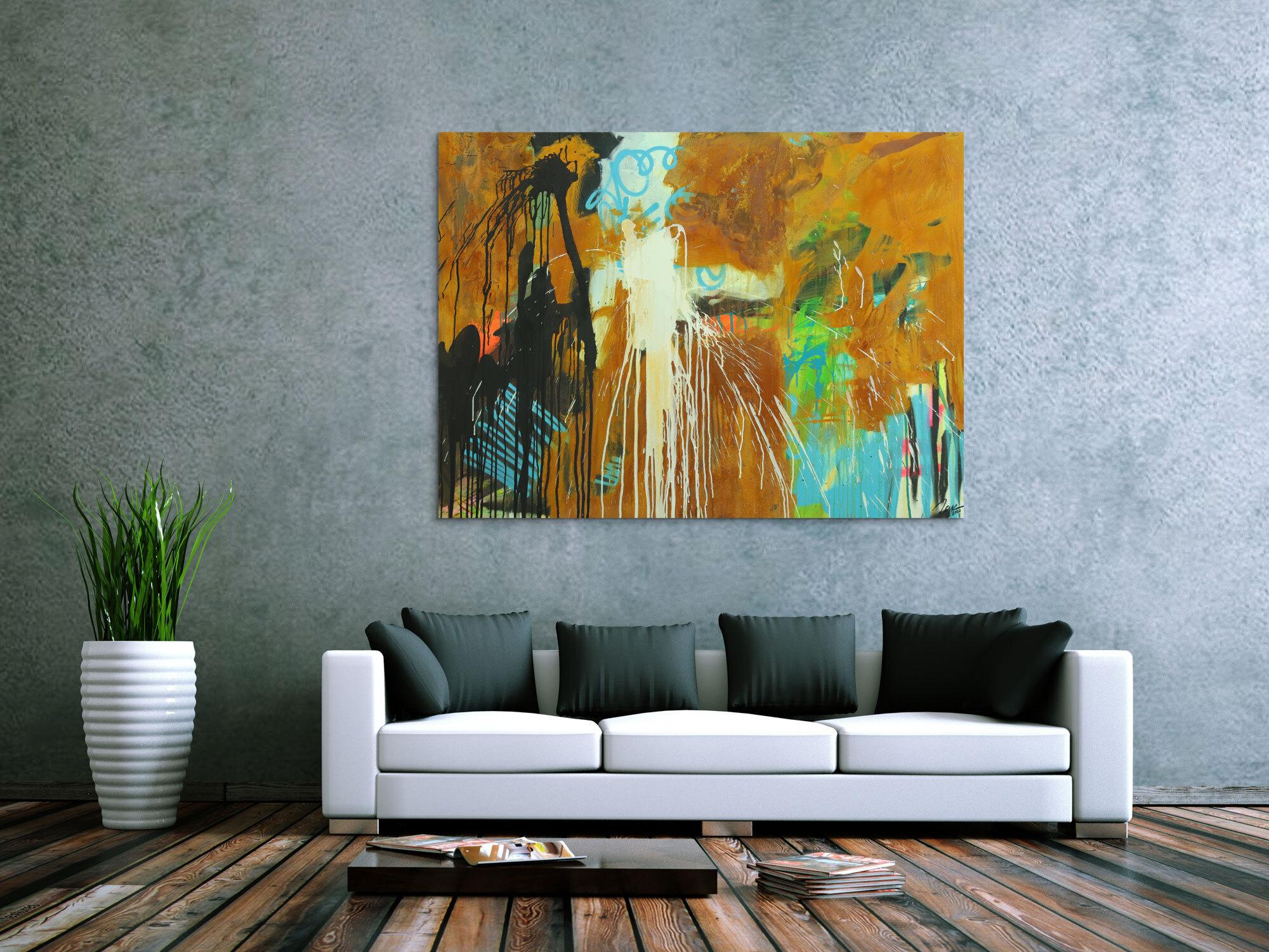 Abstraktes Original Gemälde 110x150cm Aus echtem Rost Moderne Kunst handgemalt Mischtechnik braun orange schwarz hochwertig