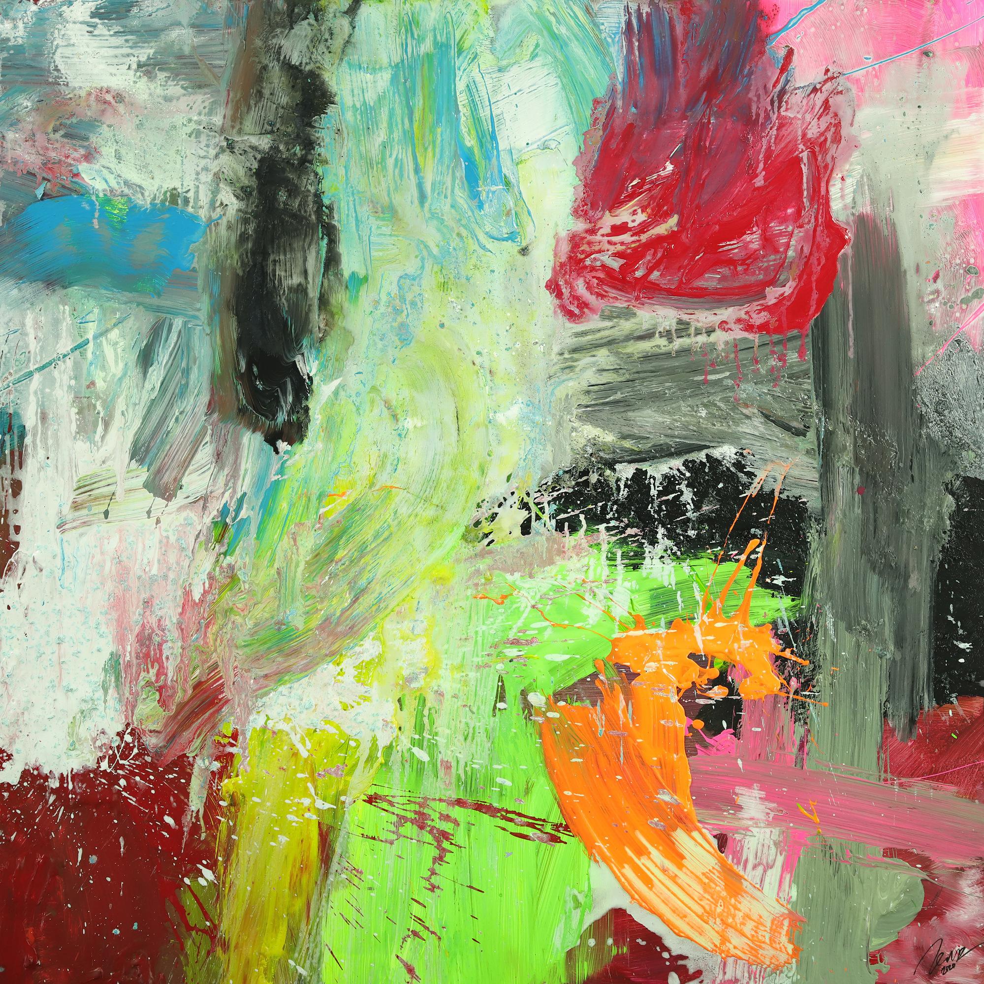 Gemälde Original abstrakt 130x130cm Action Painting Moderne Kunst auf Leinwand Mischtechnik weiß beige braun einzigartig