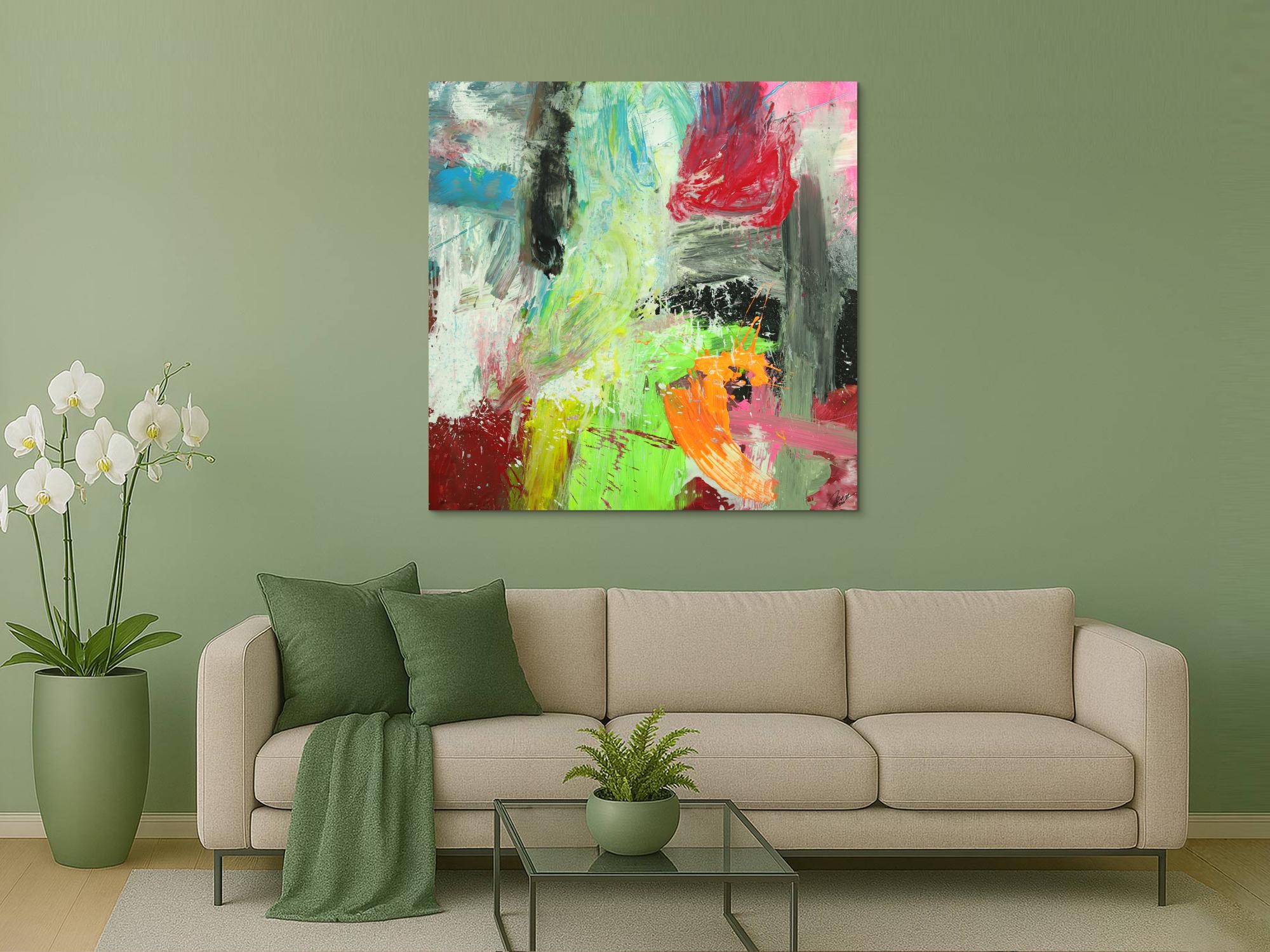 Gemälde Original abstrakt 130x130cm Action Painting Moderne Kunst auf Leinwand Mischtechnik weiß beige braun einzigartig