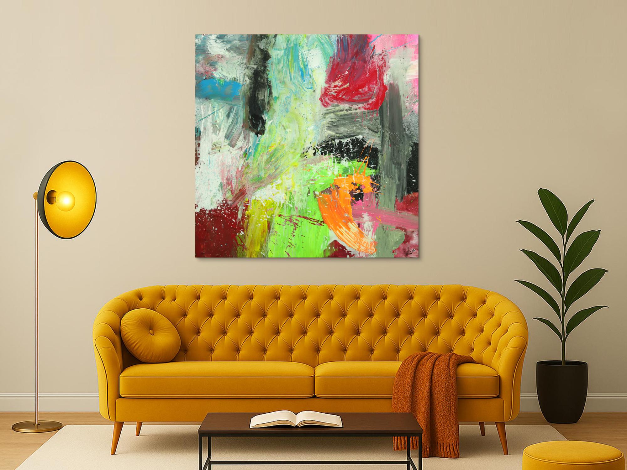 Gemälde Original abstrakt 130x130cm Action Painting Moderne Kunst auf Leinwand Mischtechnik weiß beige braun einzigartig