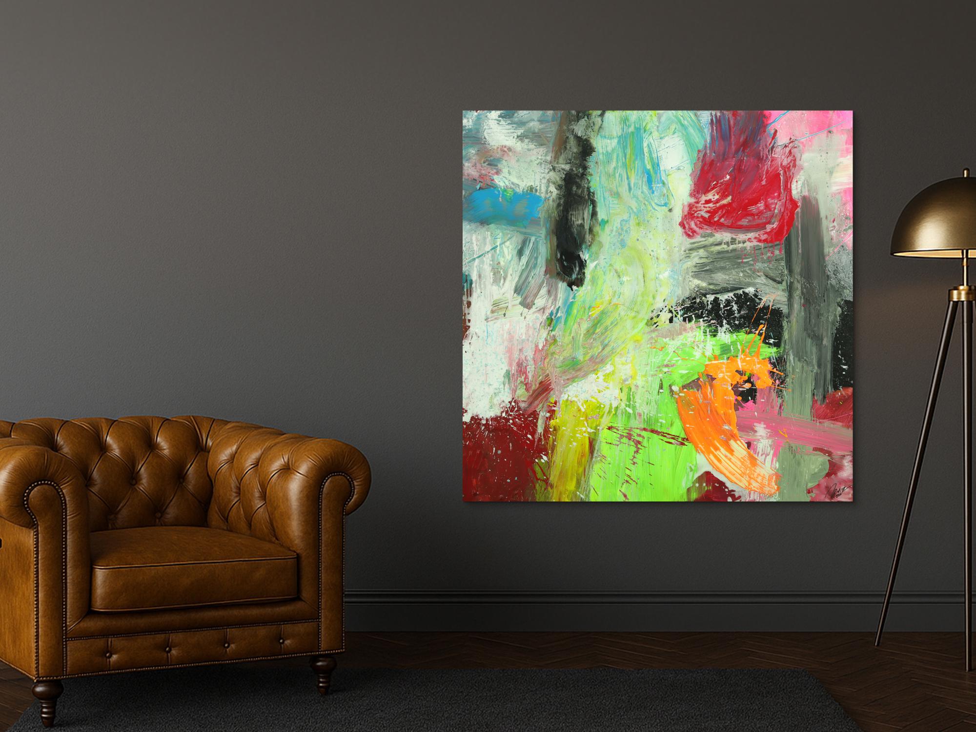 Gemälde Original abstrakt 130x130cm Action Painting Moderne Kunst auf Leinwand Mischtechnik weiß beige braun einzigartig